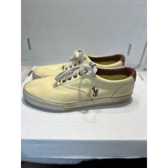 Polo Ralph Lauren Yellow Vaughn Sneakers Canvas Lace-Up Tennis Shoes Mens - Picture 3 of 11